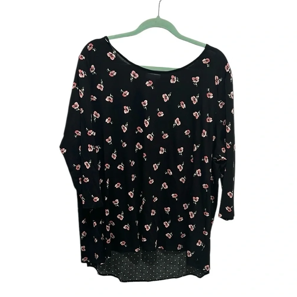 J.Jill black floral polka dot 3/4 sleeve tunic top size 2X